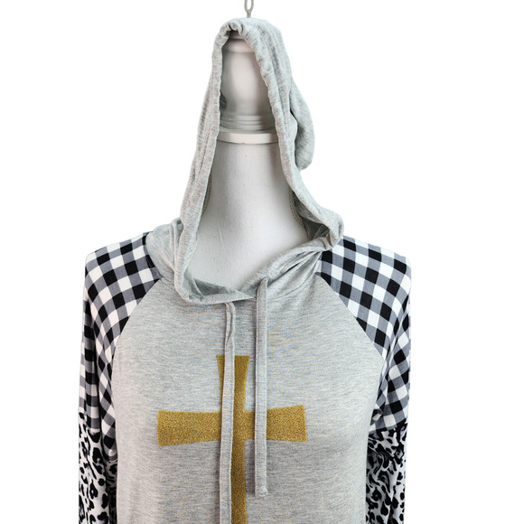 NWT CATO Hoodie Womens XS Gray Beaded Cross Faith Pullover Casual Religious NEW - Picture 4 of 15